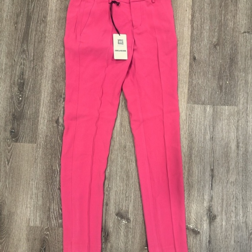 NWT ZADIG & VOLTAIRE Pink Prune Crepe Flat Front Pants Size 34